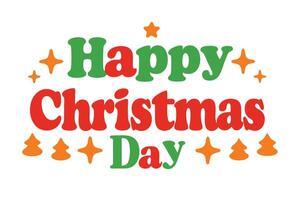Festive Happy Christmas Day Typography with Stars and Trees on White Background vector