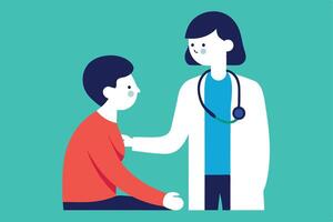 Minimal Doctor Comforts Patient with Gentle Hand on Shoulder on Teal Background vector