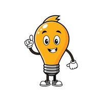 Cartoon Lightbulb Mascot Standing on Transparent Background with Idea Gesture vector