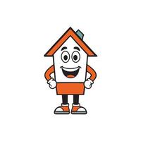 Cheerful Building Character with Orange Roof, Hands on Hips on White Background vector