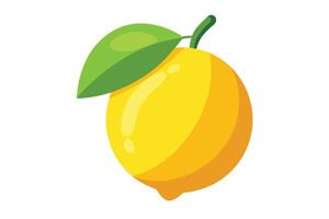 Cartoon Style Yellow Lemon Fruit with Green Leaf Isolated on Transparent Background vector