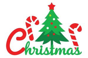 Merry Christmas Script with Green Snowflakes, Red Lettering on White Background vector