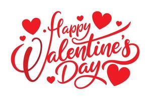 Red Happy Valentines Day Script Text with Hearts on White Background Holiday Design vector