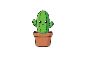 Cartoon Cactus in Brown Pot with Smiling Face on White Background vector