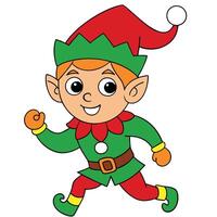 Cartoon Christmas Elf Running With Red Hat, Green Outfit and Smiling on Transparent Background vector