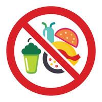Colorful No Food Allowed Icon with Red Circle and Transparent Background Symbol vector