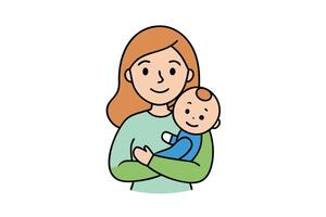 Cartoon Mother Holds Baby with Joyful Expression on Transparent Background vector