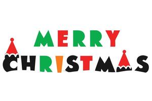 Merry Christmas Icon with Red and Green Text and Cartoon Style Christmas Tree vector