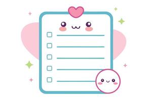 Kawaii ToDo List with Checkboxes, Heart Accent, Cute Face, and Pastel Elements vector