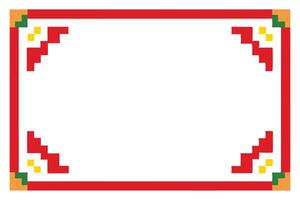 Pixel Art Border with Red Line, Colorful Corners on White Background vector