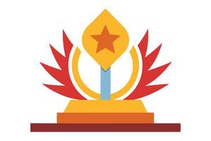 Star Award Trophy Design with Leaves and Light Blue Accent On Transparent Background vector