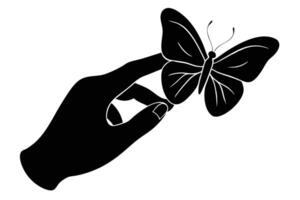Silhouette Butterfly on Hand with Transparent Background vector