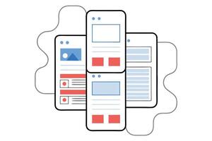Modern UI Mockups with Blue and Red Accents on White Background, Grey Outline vector