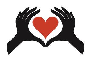 Hand Heart Silhouette, Love Symbol, Isolated on White, Charity and Romantic Gesture vector