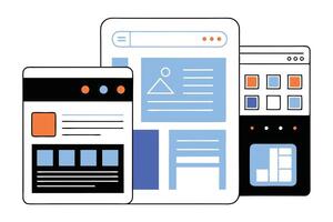 Digital Device Mockups Tablet, Computer, Mobile Hand Drawn Style on White vector
