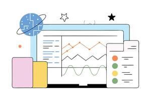 Cartoon Graph Design with Planet, Star, and Data on White Background vector