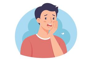 Flat of Asian Man Clutching Cheek, Expression of Pain and Distress vector