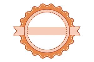 Retro Orange Round Badge with Ribbon Banner and Edged Border on White Background vector