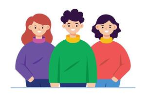 Group of Three Smiling Cartoon Characters on White Background Stock vector