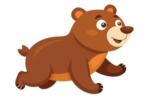 Cute Brown Cartoon Bear Running with a Happy Expression on Transparent Background vector