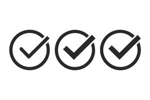 Three Black Check Mark Icons in Circles Approval Symbols on Transparent vector