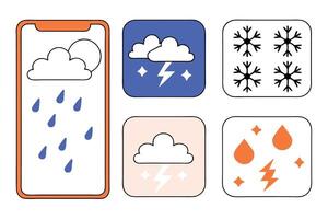 Weather Forecast Icons with Rainfall, Clouds, Lightning, and Snowflakes vector