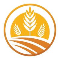 Golden Wheat Stalks in Circle over Field, Agriculture Symbol on White vector