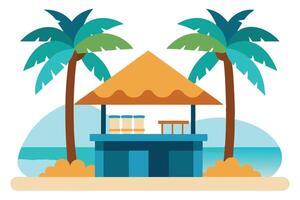 Tropical Beach Hut with Palm Trees in Simple Flat Style vector