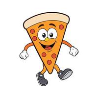 Cartoon Pizza Slice Character Walking with Googly Eyes on Transparent Background vector