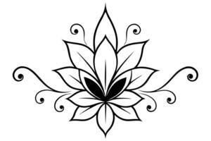 Lotus Flower Line Art Design with Swirls on Transparent Background vector
