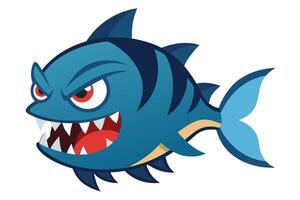 Cartoon Blue Shark, Angry Expression, Sharp Teeth, Predator, Sea Animal, Transparent vector