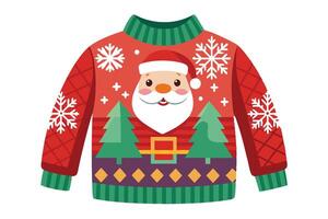 Red Ugly Christmas Sweater with Santa Claus, Trees and Snowflake Isolated on White vector