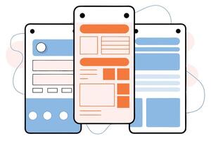 Abstract Mobile UI Design Three Smartphones with Varied Color Blocks on White vector