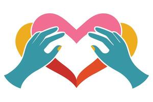 Hands Holding Colorful Hearts Set On White Background With Vibrant Geometric Shapes vector