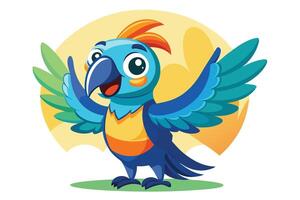 Cartoon Parrot Waving Wings with Happy Expression on Abstract Light Yellow Background vector