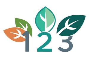 Stylish 123 Numbers with Colorful Leaf Accents on a Clean White Background vector