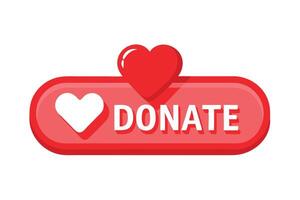 Red Button with White Donate Text and Heart Icon on White Background vector