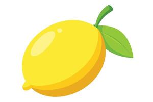 Cartoon Lemon with Leaves, Yellow Fruit with Stem and Leaf on White Background vector