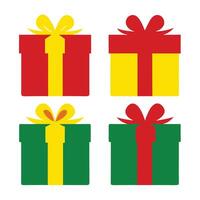 Four Colorful Simple Gift Boxes with Yellow, Red, and Green on White Background vector