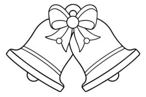Outlined Christmas Bells with Bow and Clapper on a White Background, Line Art vector
