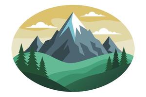 Snowy Mountain Peaks in Circular with Trees and Sky, Retro Style Landscape vector