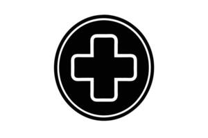 Black Cross Icon in Double Circle Outline on White Background vector
