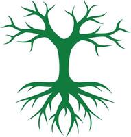 Forest Green Tree Silhouette with Roots and Branches on White Background Design vector