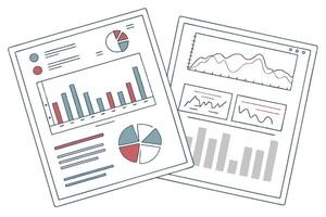 Financial Reports with Bar Graphs and Pie Charts on White Isolated Background vector