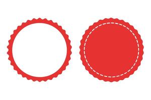 Set of Two Red Badges on White Background, Scalloped Edge, Dashed Line Detail vector