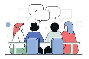 Diverse Team Meeting with Speech Bubbles on White Background vector