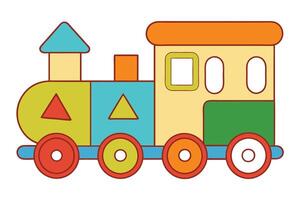 Cheerful Colorful Toy Train with Simple Shapes on White Background vector