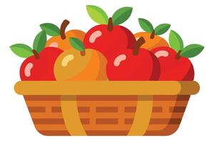 Wicker Basket with Red Apples and Oranges Isolated on White Color, Fruit Basket vector