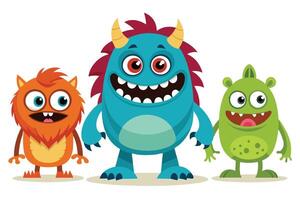 Three Friendly Cartoon Monsters with Big Eyes on a White Background vector