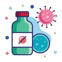 Medicine Bottle with Virus and Cell on White Background vector